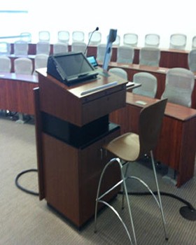 University Instructor Lectern with motorized monitor tilt and height adjustments.