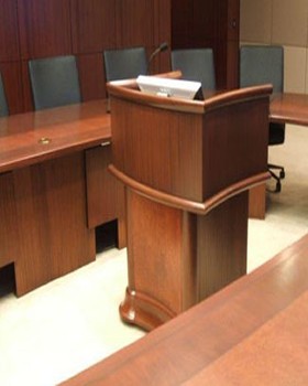 Key Bank boardroom lectern; hand-crafted hardwood trim  and veneer finish to match