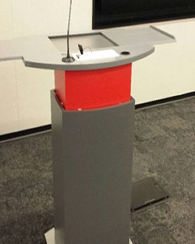 Coca Cola lectern with height adjust and embedded touch screen