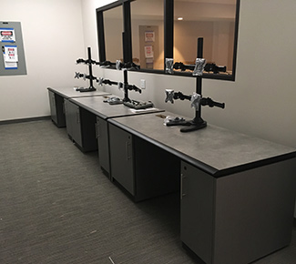 Row of Control Room Desk  with 3 over 3 Monitor Stands