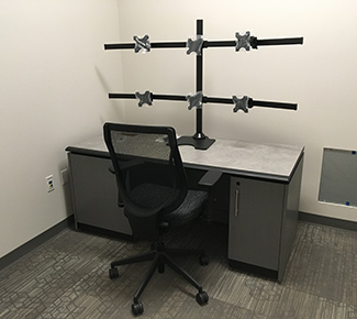 Room Control Desk  3 over 3 Monitor Stand, 12RU rack rails, CPU Tower Case, Service Access
