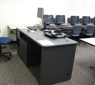 Room AV control desk with 14RU Rack Rails, CPU compartment, Storage Drawer